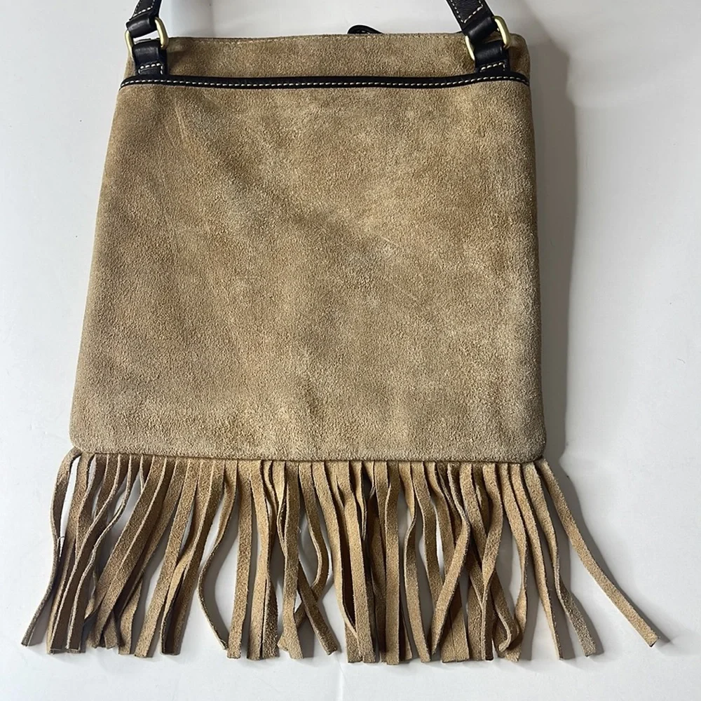 Vintage Coach Tan Suede Leather Fringe Crossbody Bag